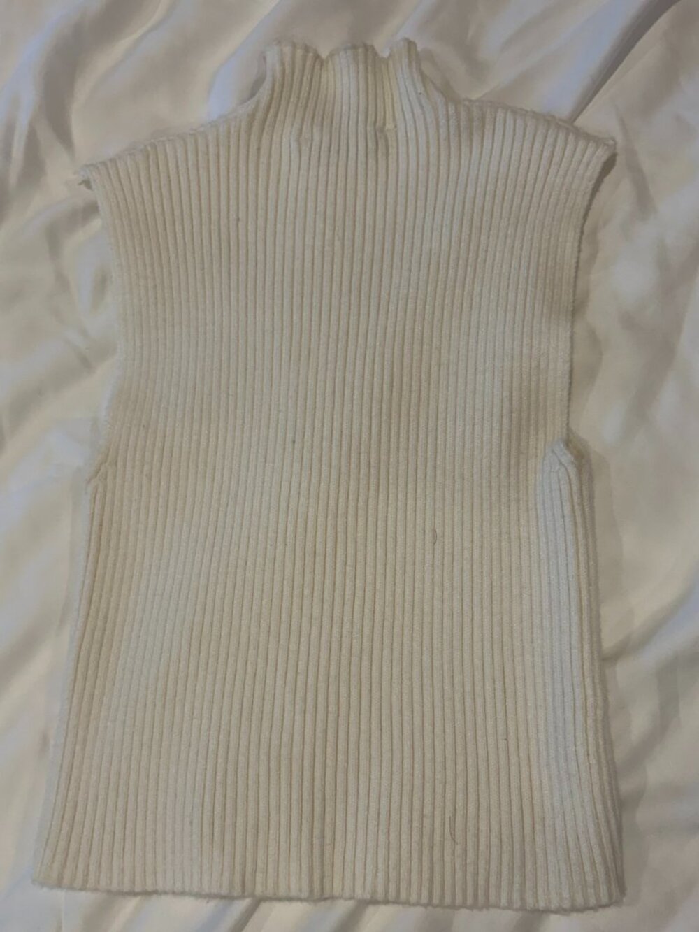 Zara White Ribbed High Neck Sweater Tank Top Size M